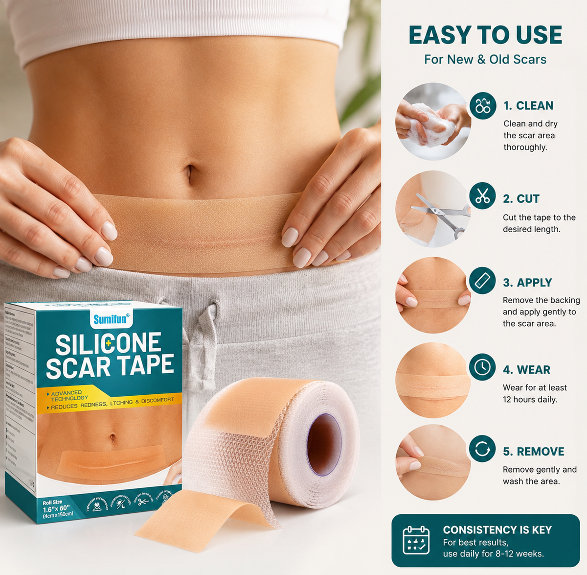 Nestico Luxe Silicone Scar Smoothing Tape (4cm x 150cm)